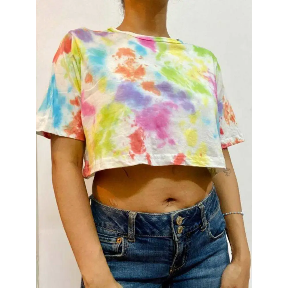 Multicolour Dots Tie Dye Cotton Crop Top