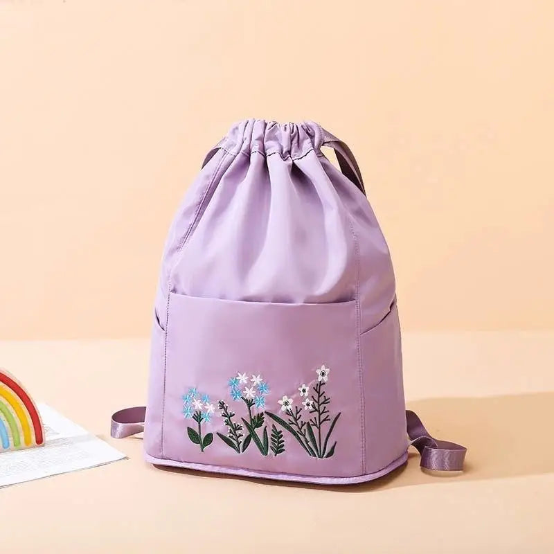 New Flower Drawstring Backpack Portable Foldable Travel Bag Dry and We