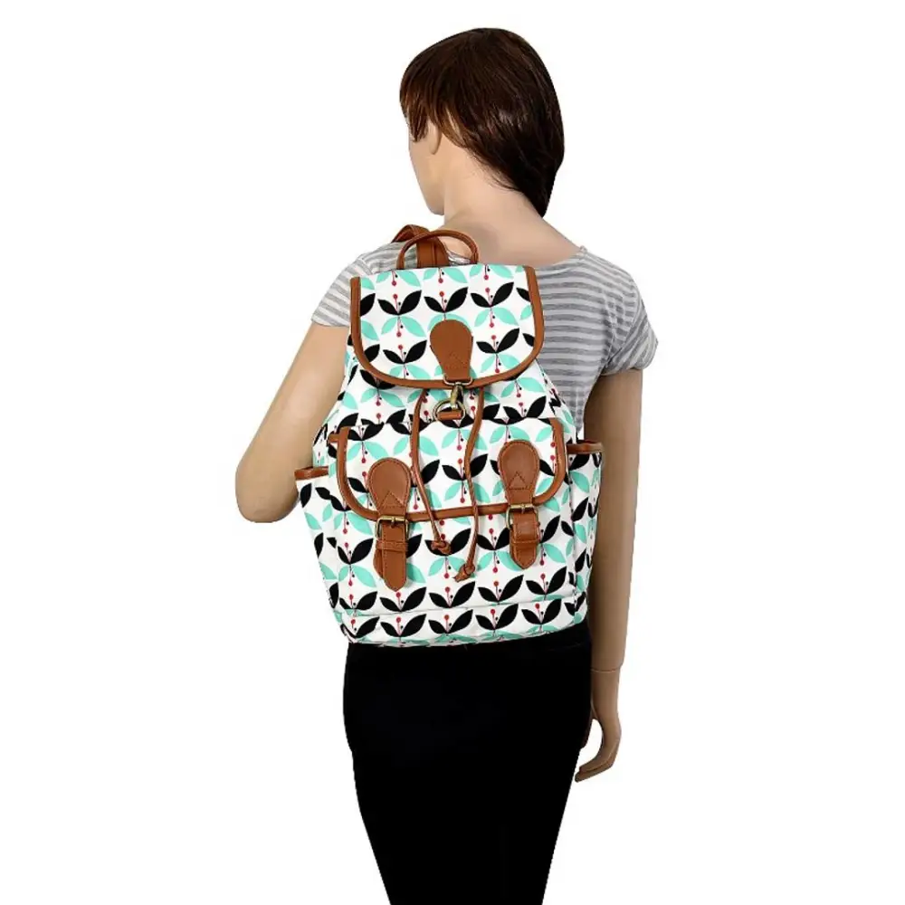 Printed Canvas Strip Black White Backpack