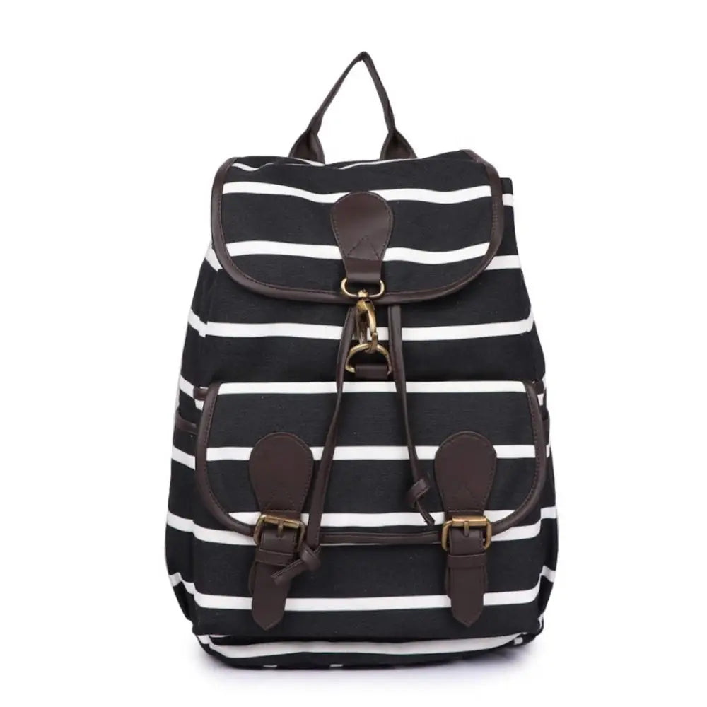 Printed Canvas Strip Black White Backpack