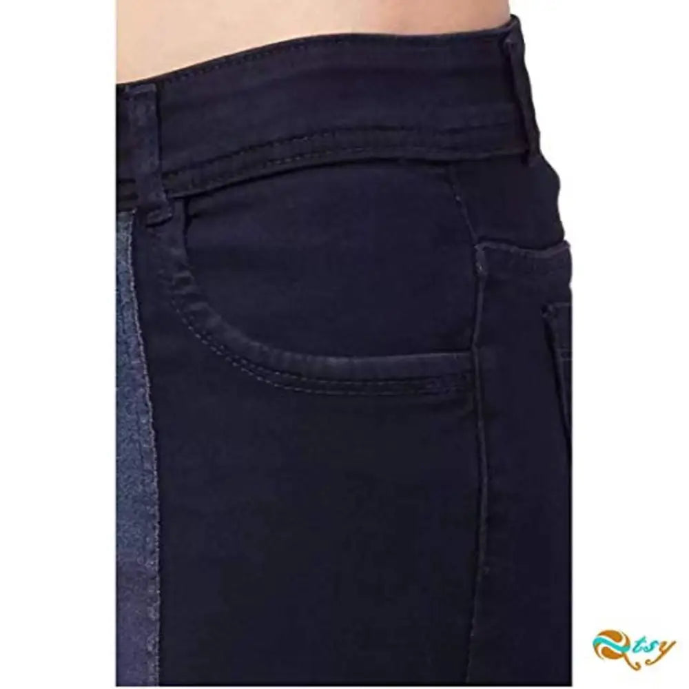 Qtsy Women's Slim Fit Jeans Washed Dual Tone Color Denim