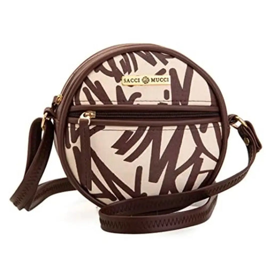 SACCI MUCCI Round Sling Crossbody Bag for girls and women (Brown)