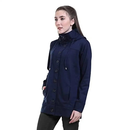 SWEEKASH Women Woollen Solid Round Full Sleeves Casual Buttoned Coat- 