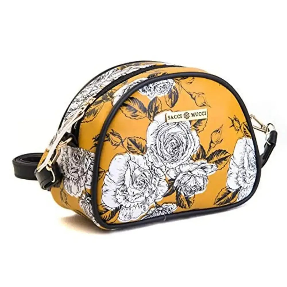 Sacci Mucci Women's Sling Bag or Women's Cross-body Bags - Rose Flowers and Buds (Mustard)