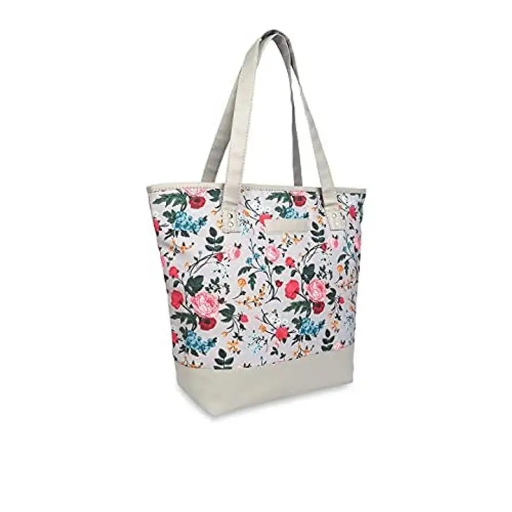 Sakwoods Women Canvas Floral Printed Grey Tote Bag