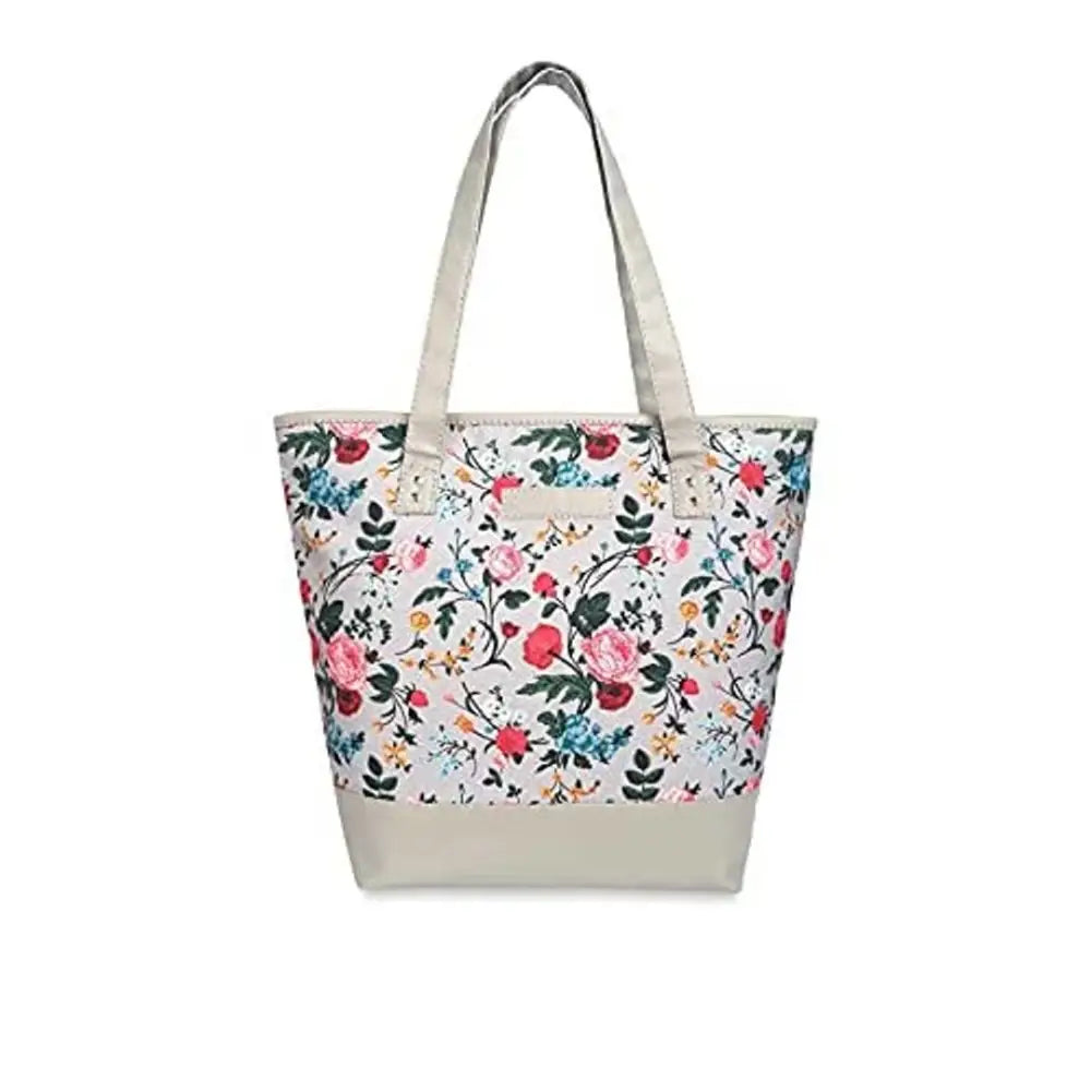 Sakwoods Women Canvas Floral Printed Grey Tote Bag