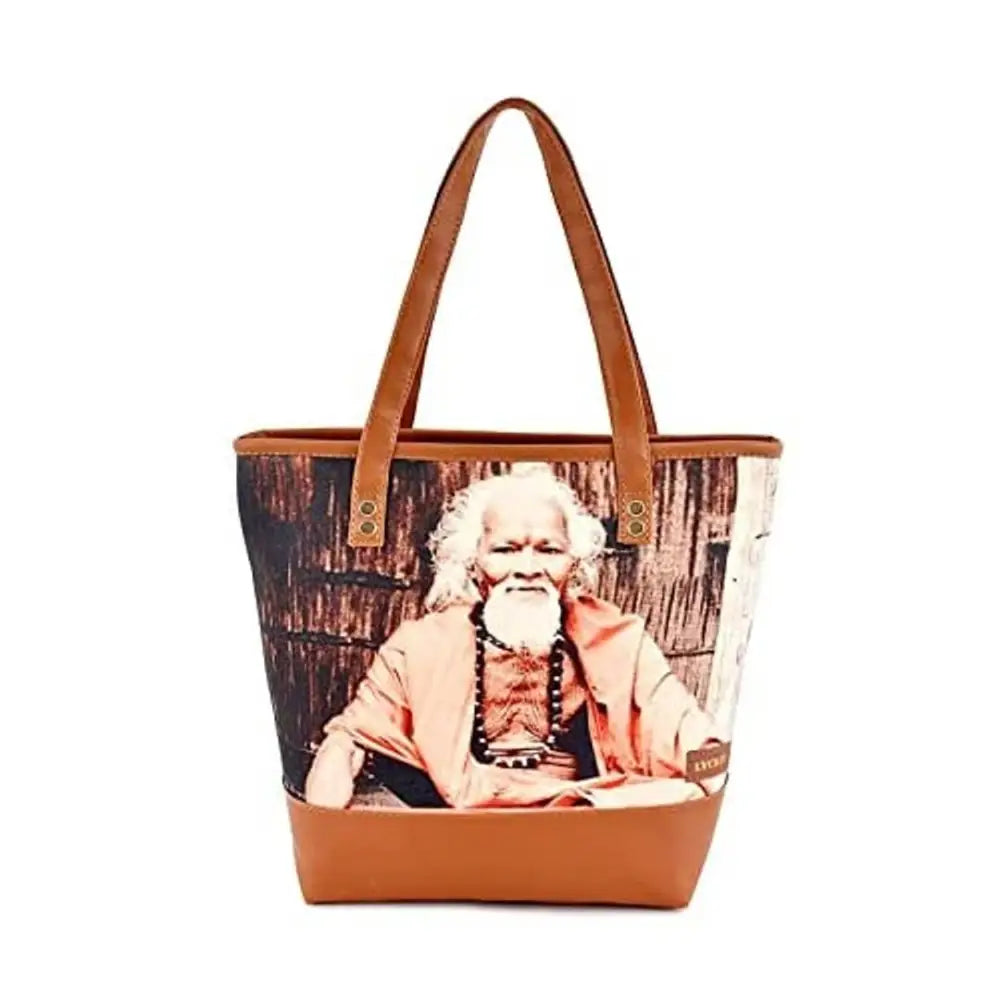 Sakwoods Women Printed Canvas Beige Tote Bag