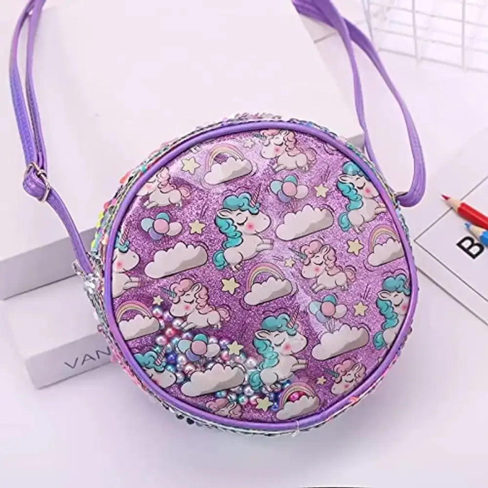 Sanjis Enterprise Glitter Sequin Stylish Bags Printed Sling (Purple)