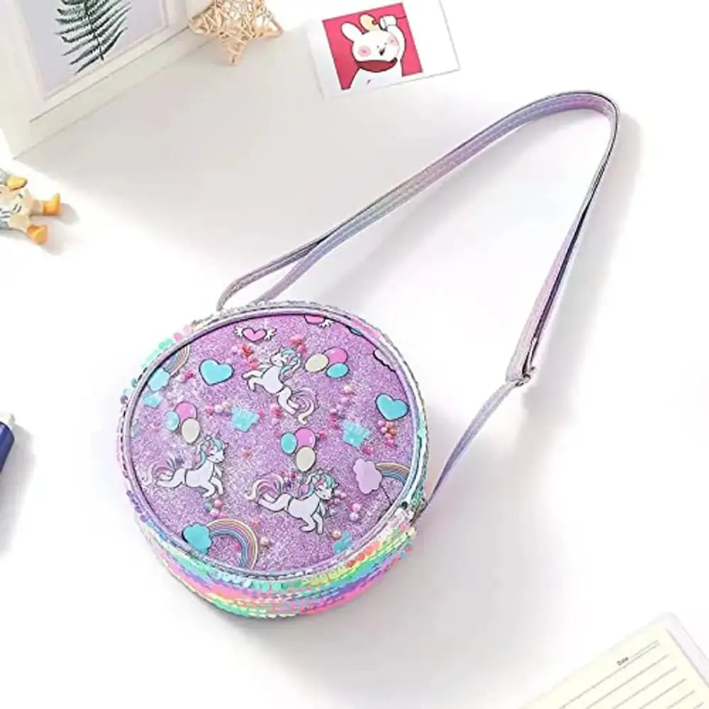 Sanjis Enterprise Glitter Sequin Stylish Bags Printed Sling (Purple)