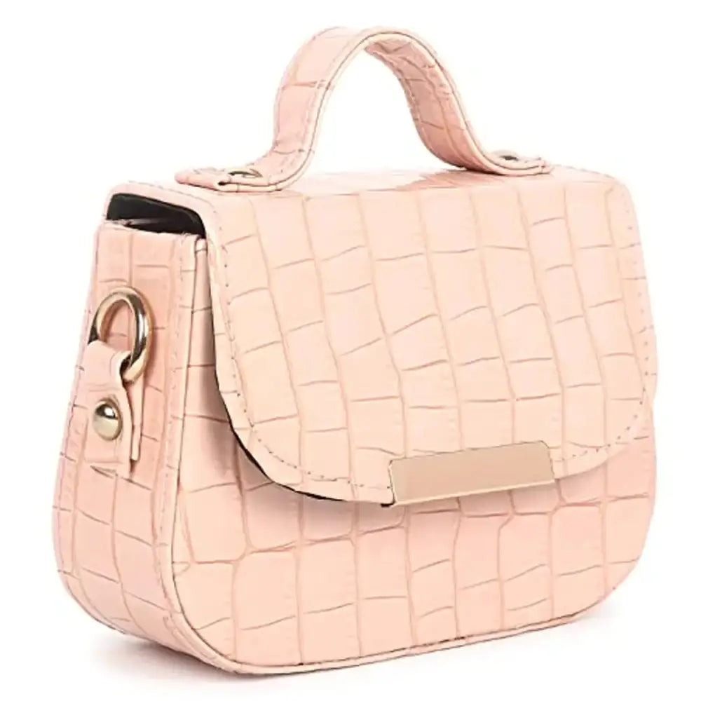 Sanjis Enterprise Women's girls Croco Textured Sling Bag (Light Pink)