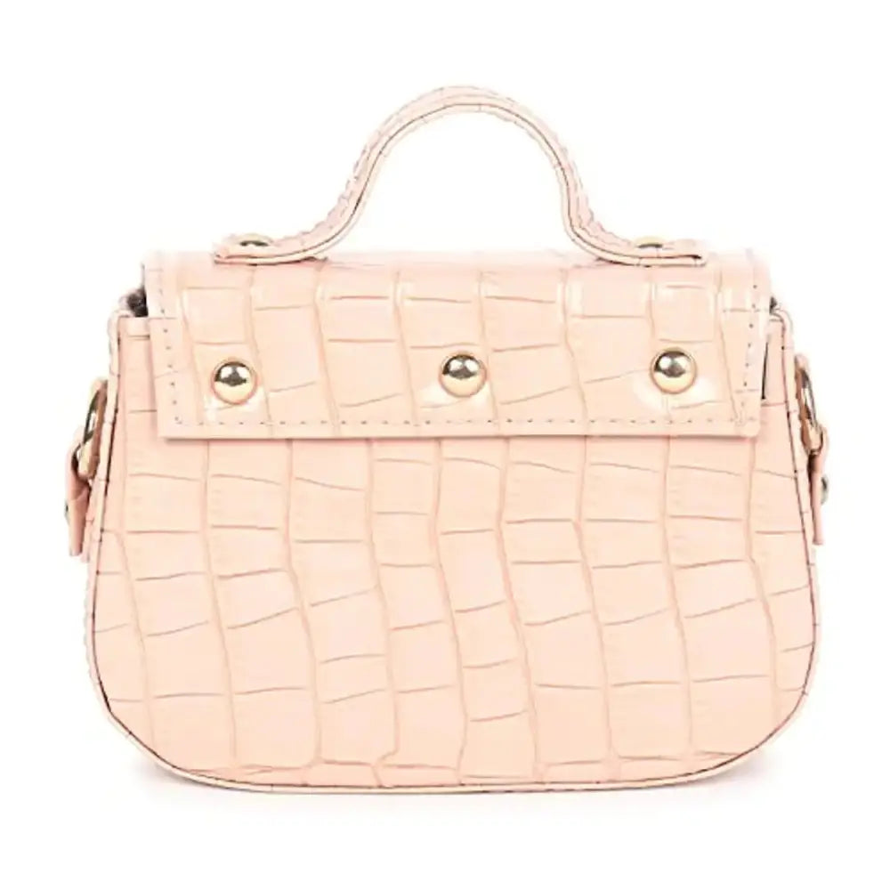 Sanjis Enterprise Women's girls Croco Textured Sling Bag (Light Pink)