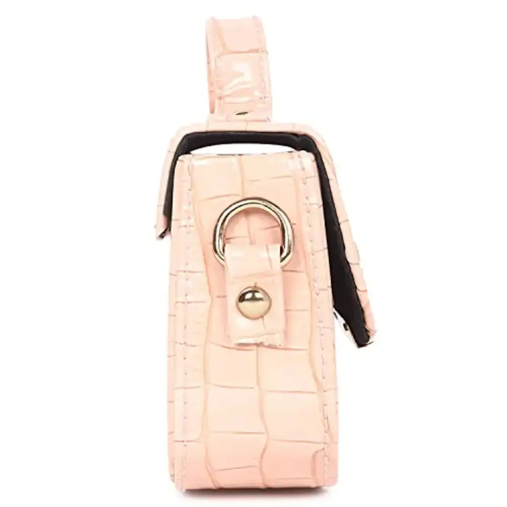 Sanjis Enterprise Women's girls Croco Textured Sling Bag (Light Pink)