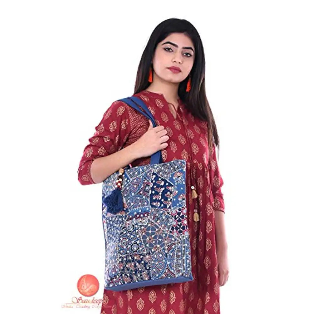 Saudeep India Hand Made Printed Ikat Traditional Shoulder Hand Bag For