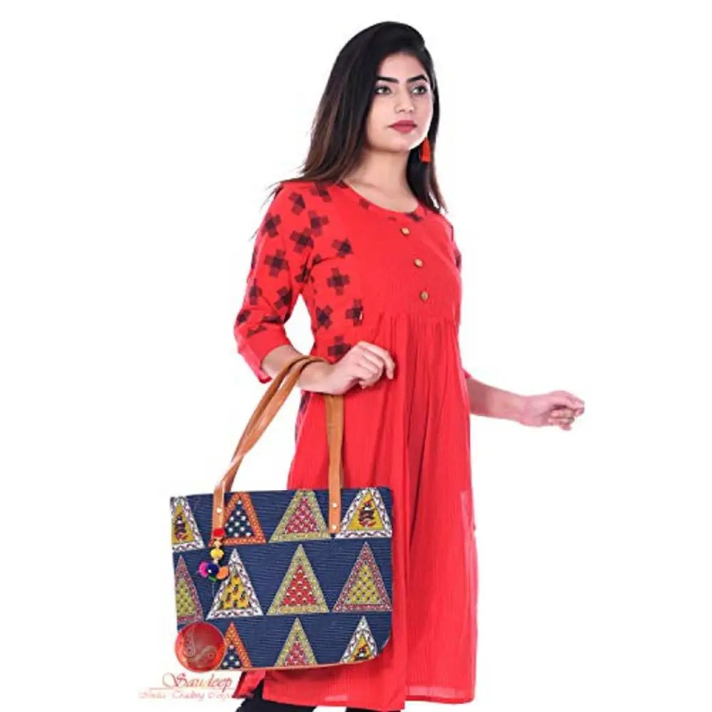 Saudeep India Hand Made Printed Ikat Traditional Shoulder Hand Bag For