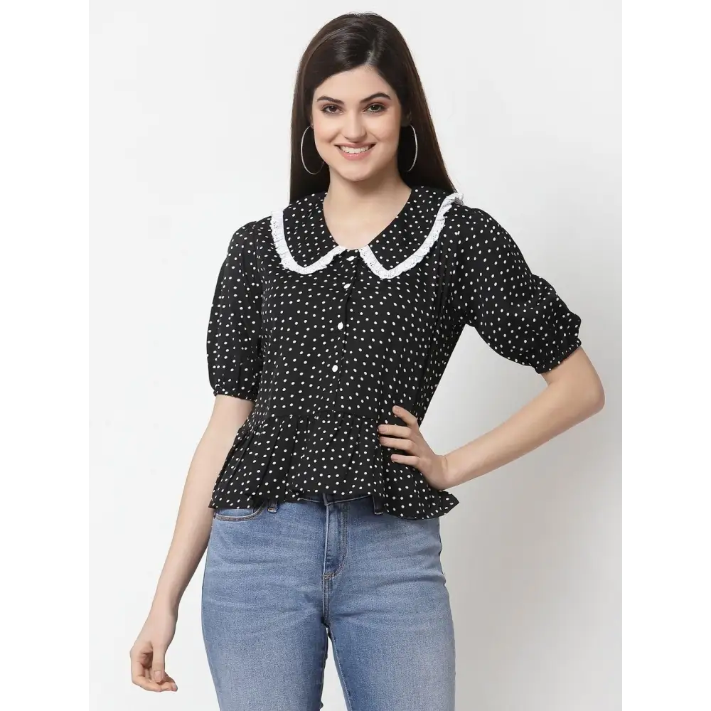 Style Quotient Women Black Polka Dots ShirtsSaumyasStore