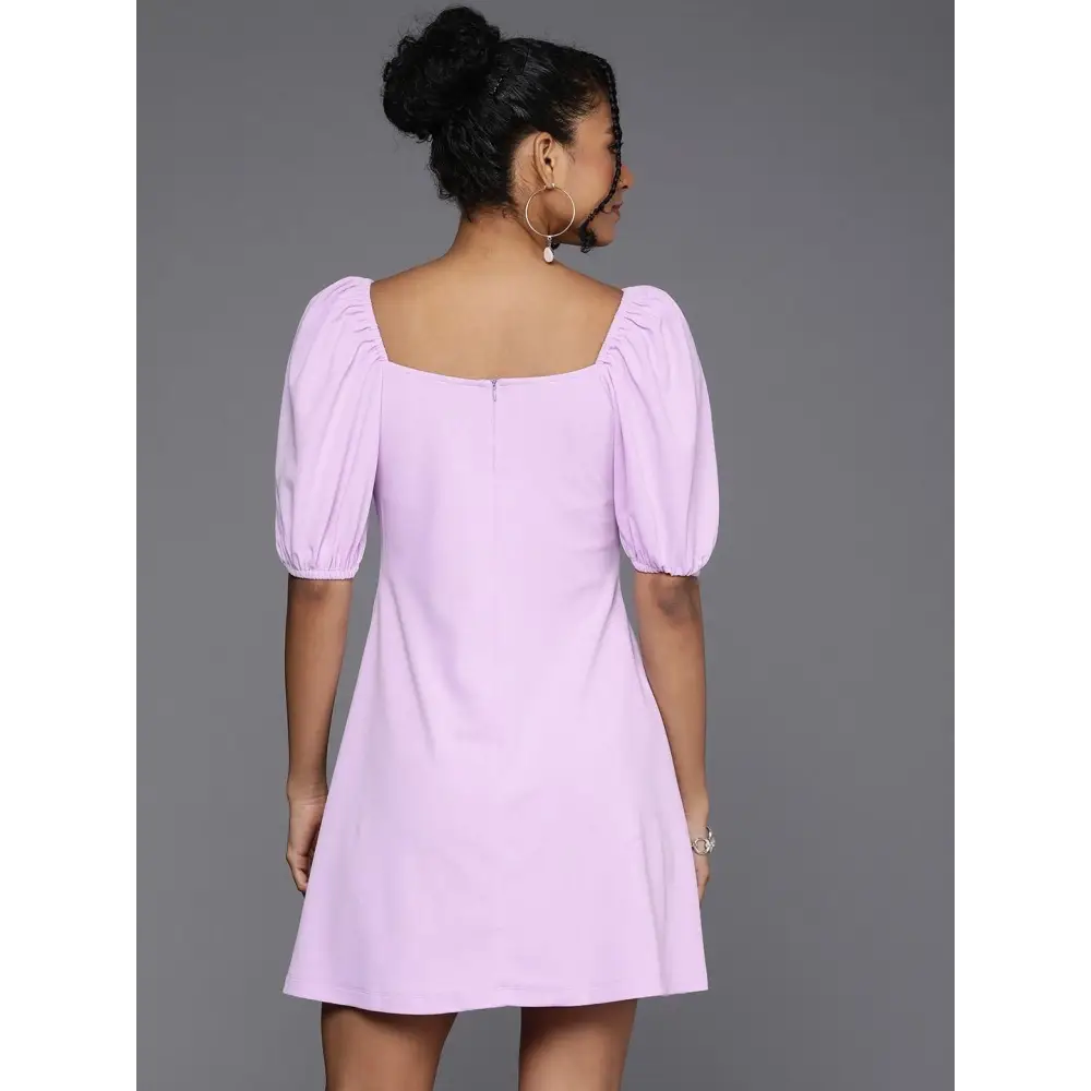 Style Quotient Women Lavender Puff Sleeves Dress