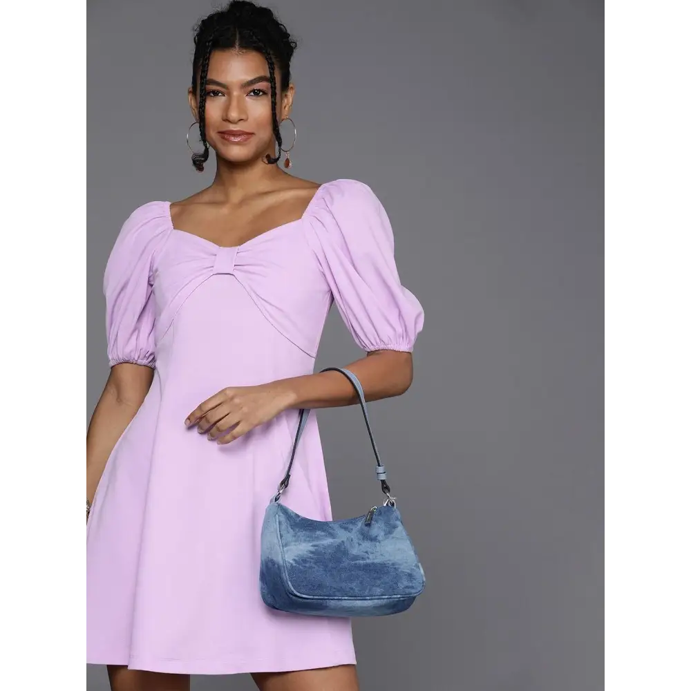 Style Quotient Women Lavender Puff Sleeves Dress