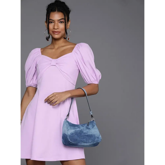 Style Quotient Women Lavender Puff Sleeves Dress