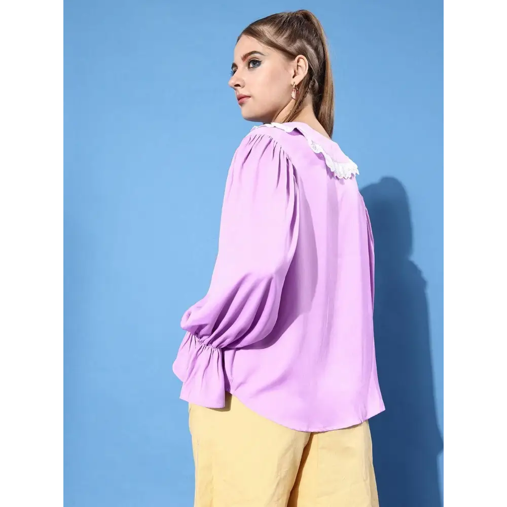 Style Quotient Women Lavender Solid Comfort Casual Shirt -