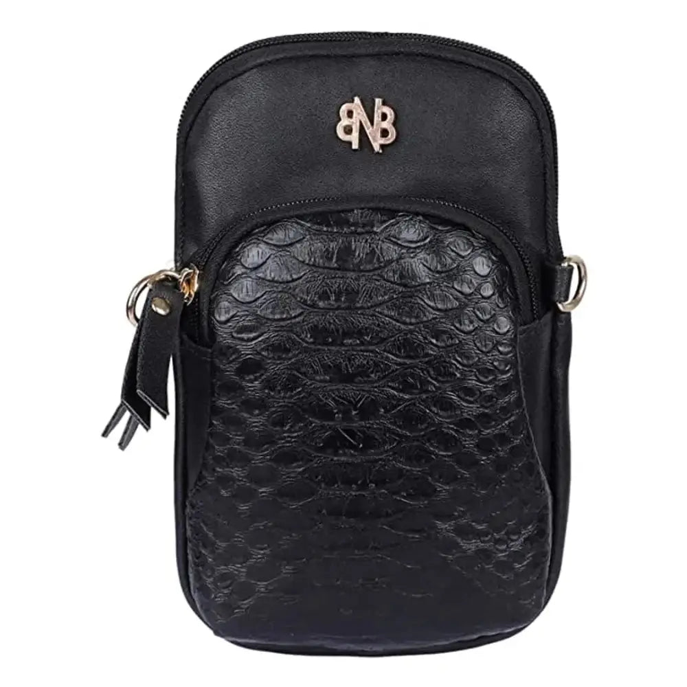 Stylish Black Artificial Leather Self Pattern Sling Bags For Women