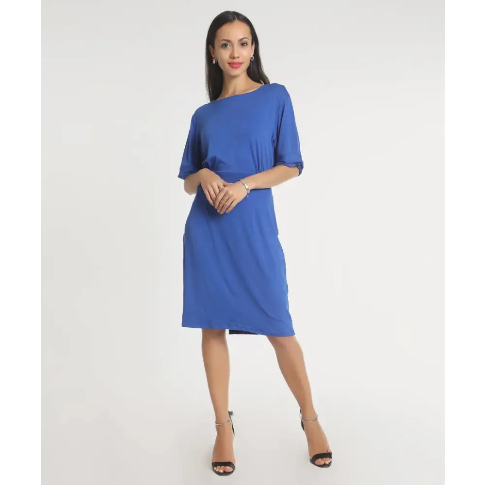 Stylish Polyester Blue Solid Dress For Women