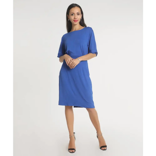 Stylish Polyester Blue Solid Dress For Women