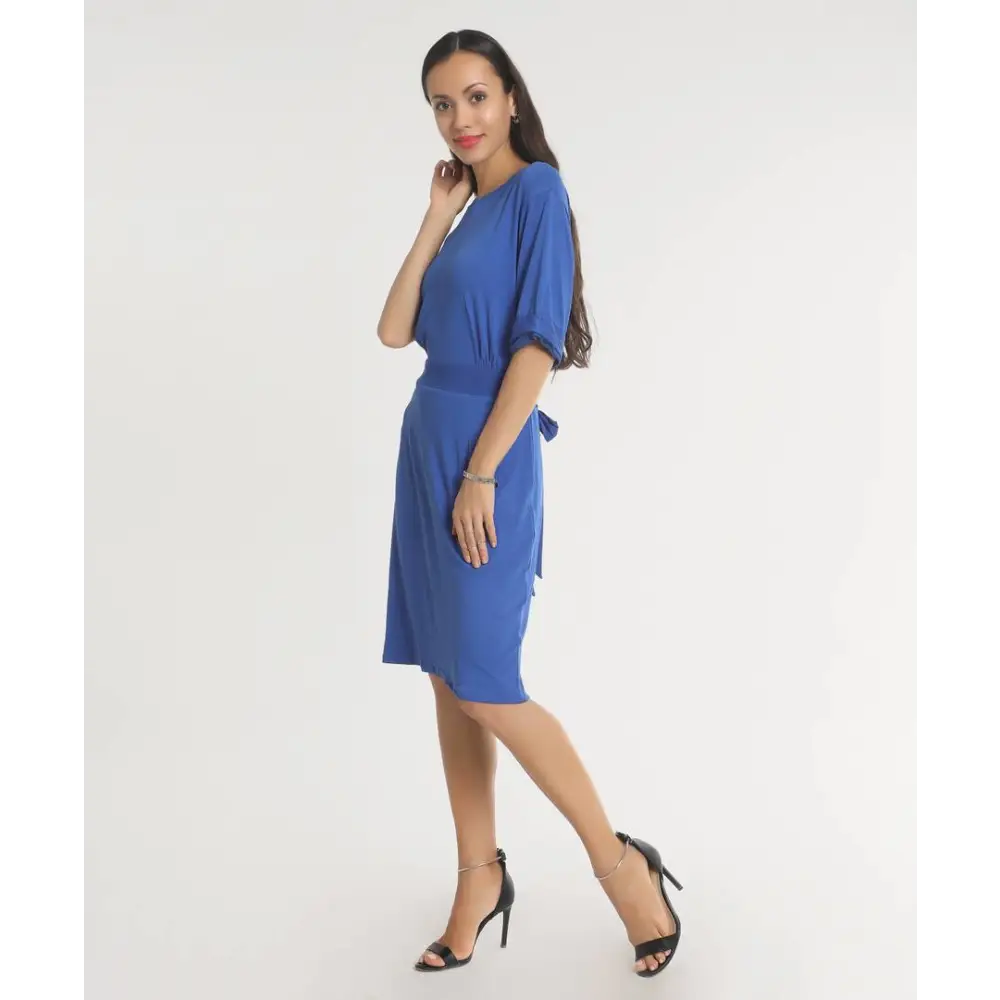 Stylish Polyester Blue Solid Dress For Women