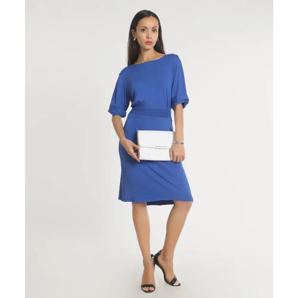 Stylish Polyester Blue Solid Dress For Women