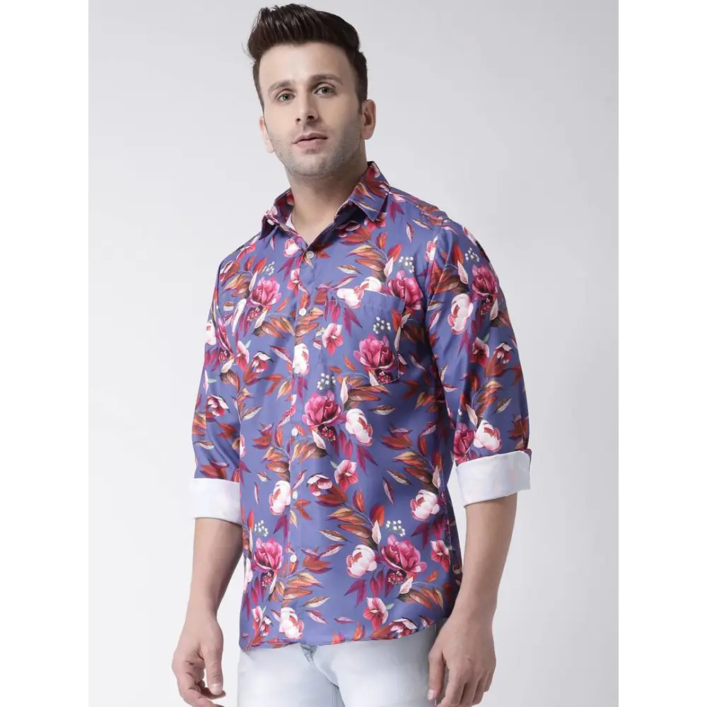 Stylish Purple Printed Cotton Blend Slim Fit Casual Shirt For Men