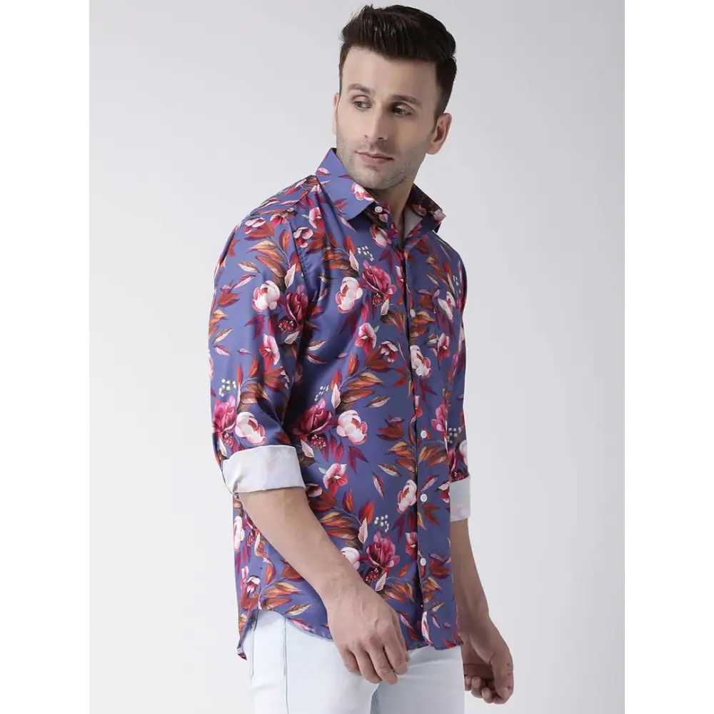 Stylish Purple Printed Cotton Blend Slim Fit Casual Shirt For Men