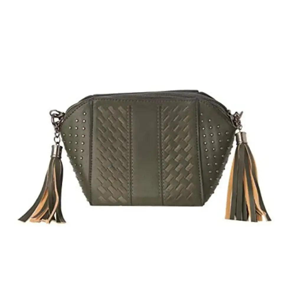 Tap Fashion Women's Closure Tassel Sling Bag With Adjustable Strap (Green)