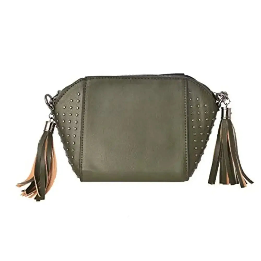 Tap Fashion Women's Closure Tassel Sling Bag With Adjustable Strap (Green)