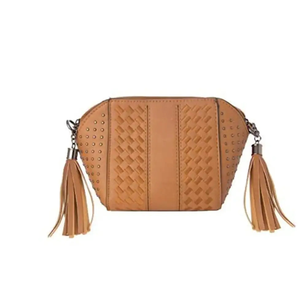 Tap Fashion Women's Closure Tassel Sling Bag With Adjustable Strap (Tan)