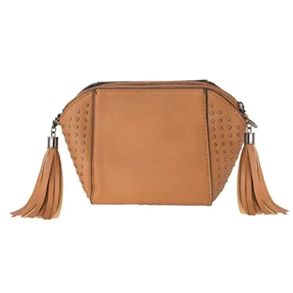 Tap Fashion Women's Closure Tassel Sling Bag With Adjustable Strap (Tan)