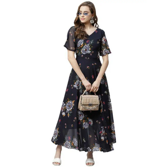 Women Fit and Flare Floral Printed Georgette Dress                    