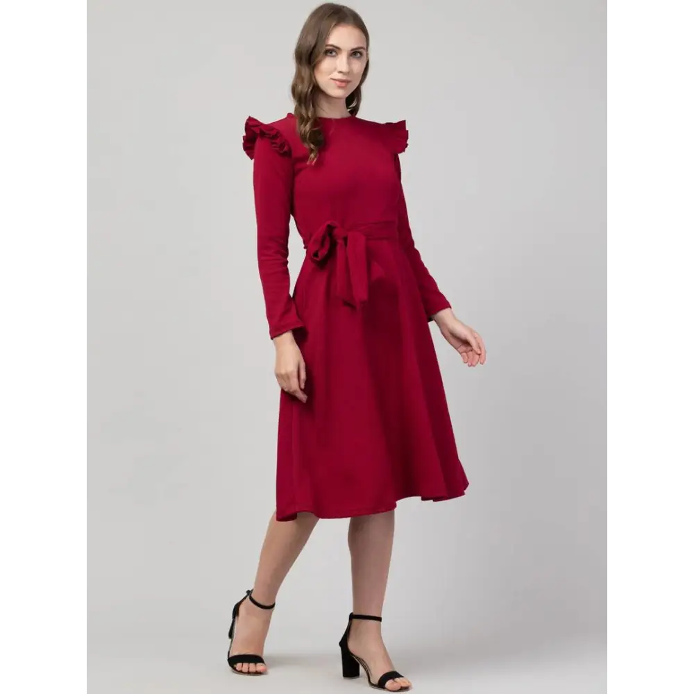 Women Fit and Flare Maroon Dress