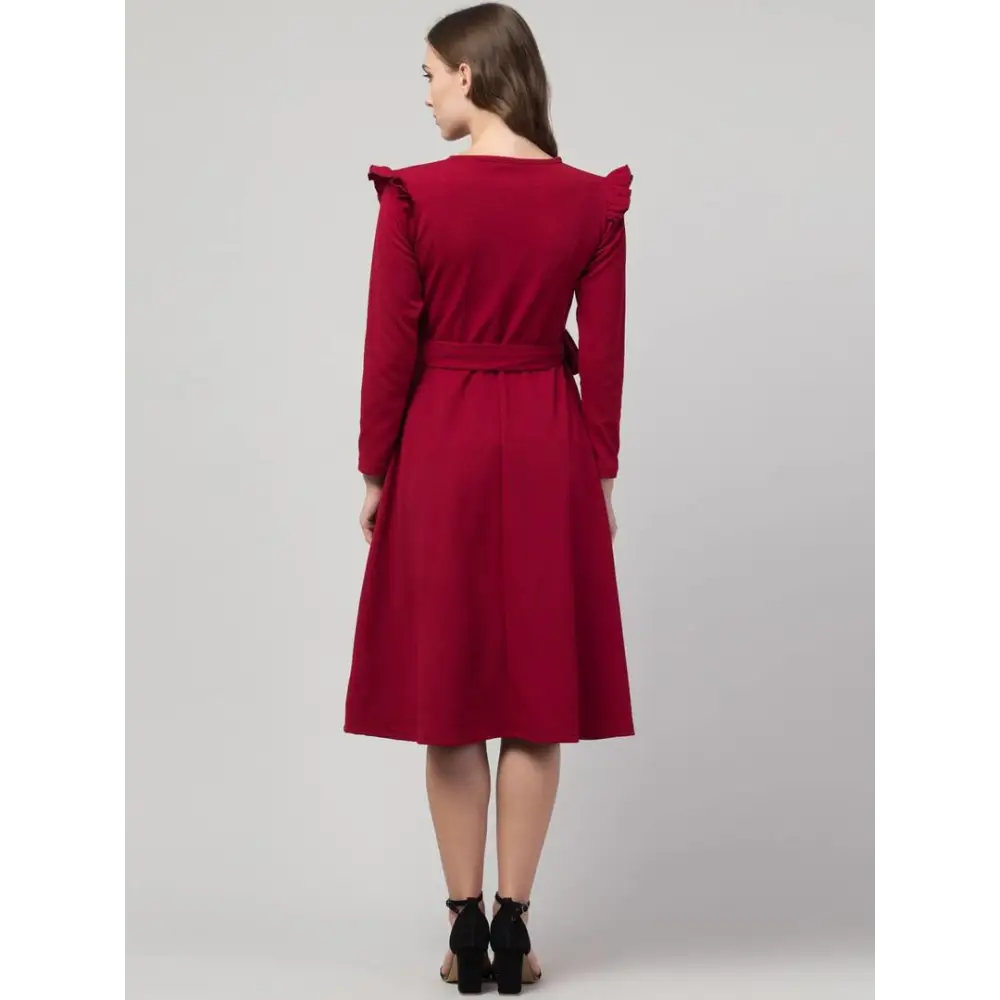 Women Fit and Flare Maroon Dress