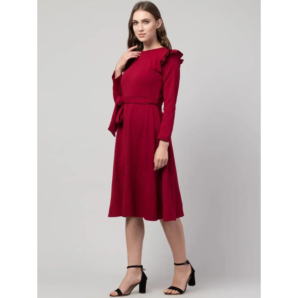 Women Fit and Flare Maroon Dress