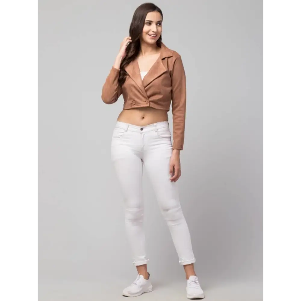 Women Solid Double-Breasted Casual Suede Blazer