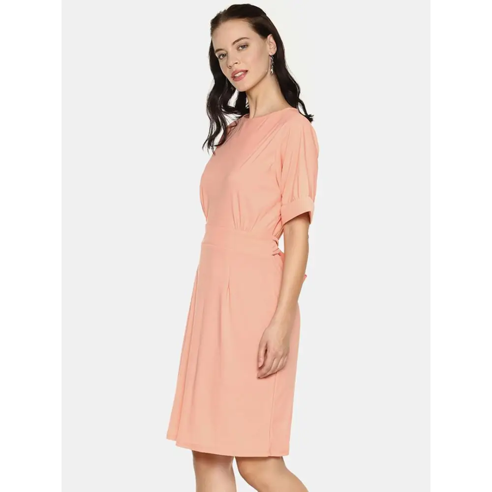 Women's AARA Women's Orange/Peach Casual Bow Dress