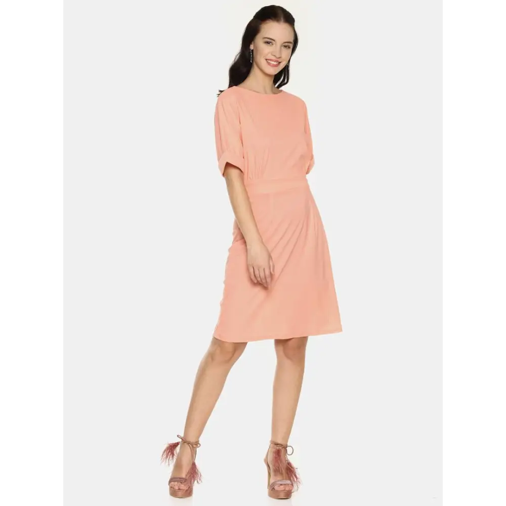 Women's AARA Women's Orange/Peach Casual Bow Dress