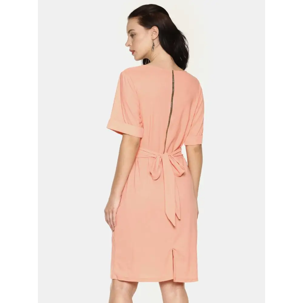 Women's AARA Women's Orange/Peach Casual Bow Dress