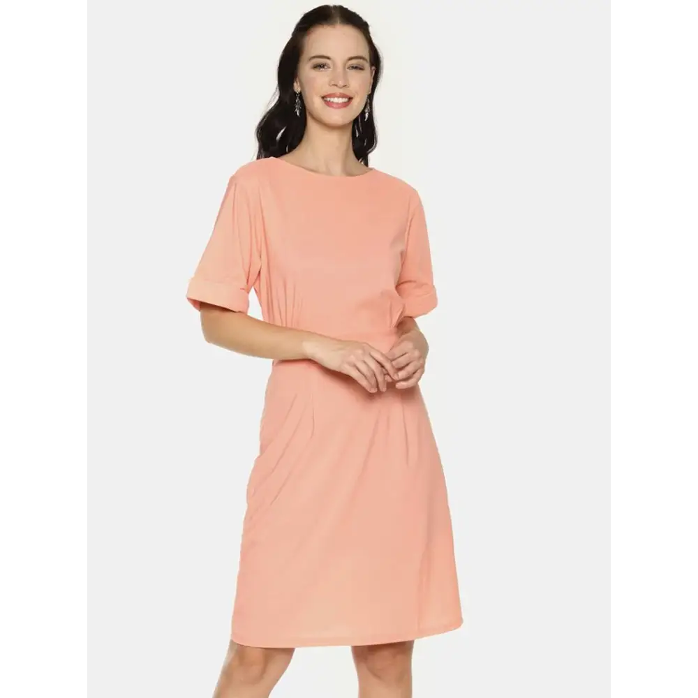 Women's AARA Women's Orange/Peach Casual Bow Dress