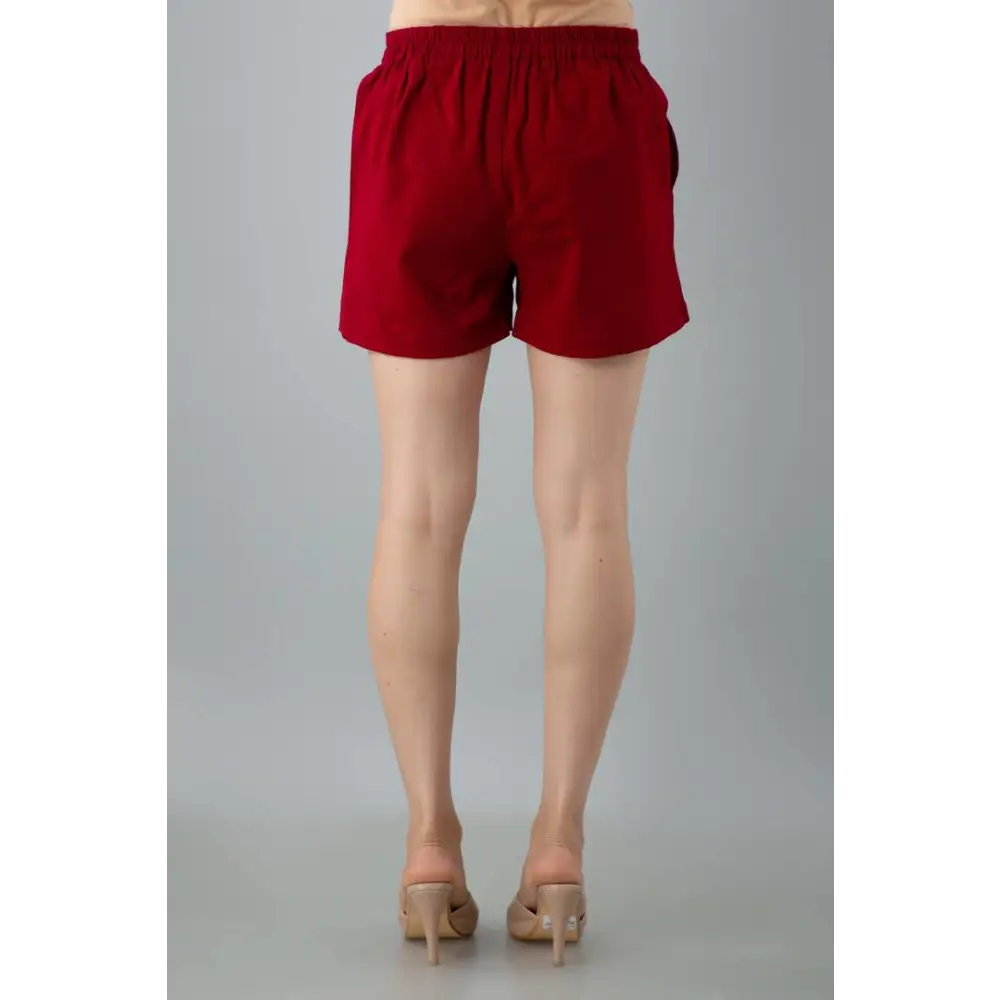 Women's Cotton Flex Solid Western Wear Hot Pant (Maroon)