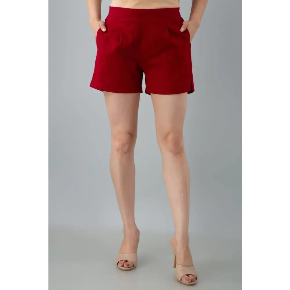 Women's Cotton Flex Solid Western Wear Hot Pant (Maroon)