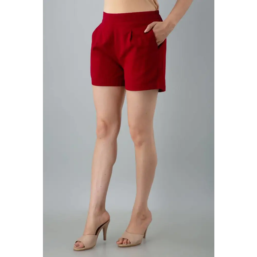 Women's Cotton Flex Solid Western Wear Hot Pant (Maroon)