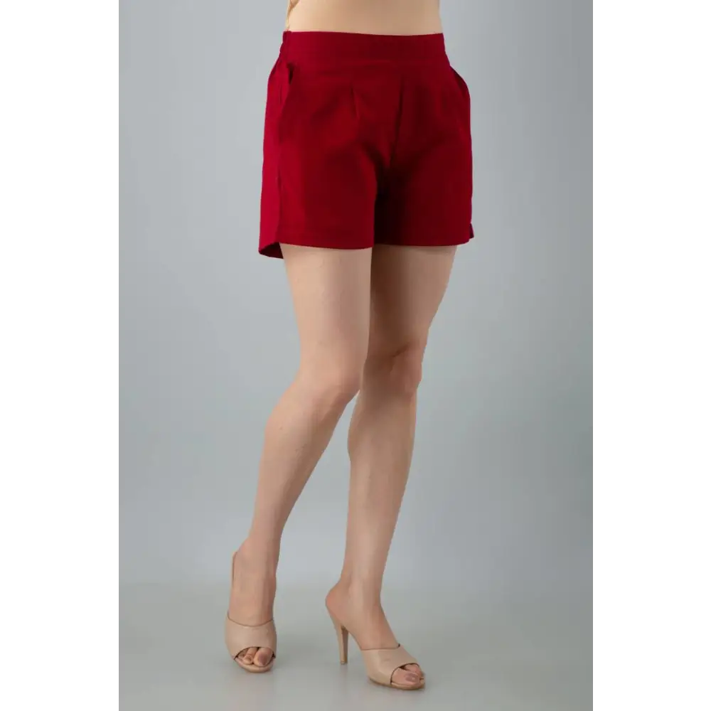 Women's Cotton Flex Solid Western Wear Hot Pant (Maroon)