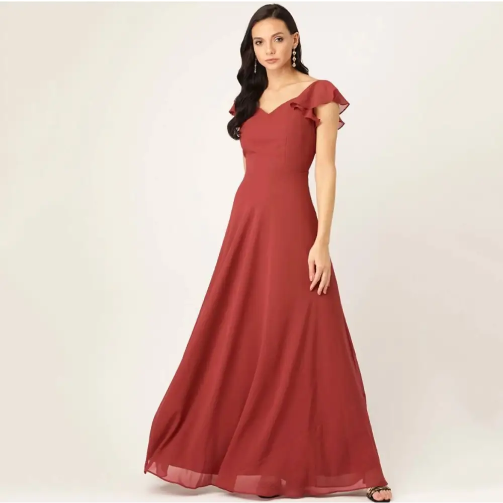 Women's Georgette Solid Flared Gown