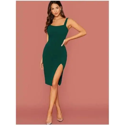 Women's Lycra Solid Slit Bodycon Short Dress               