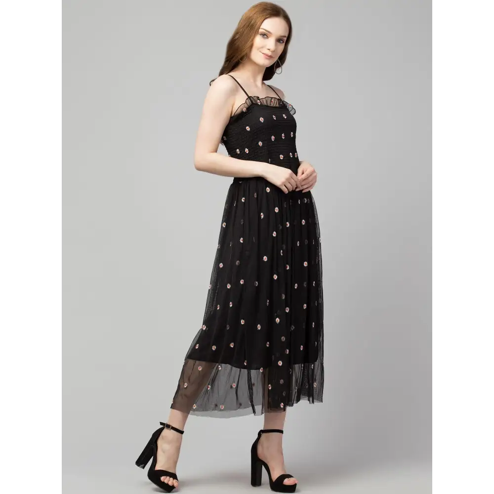 Women's Net Embroidered Drop Waist Dress